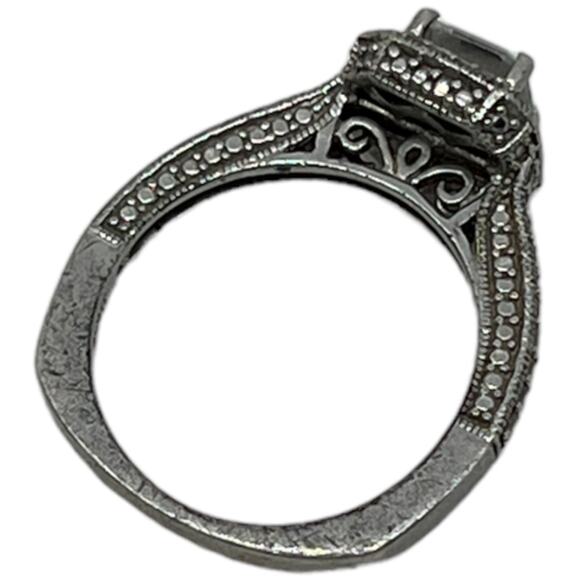 Sterling Silver 925 White Sapphire CZ Art Deco Style Halo Ring Size 6.75 - Picture 5 of 15